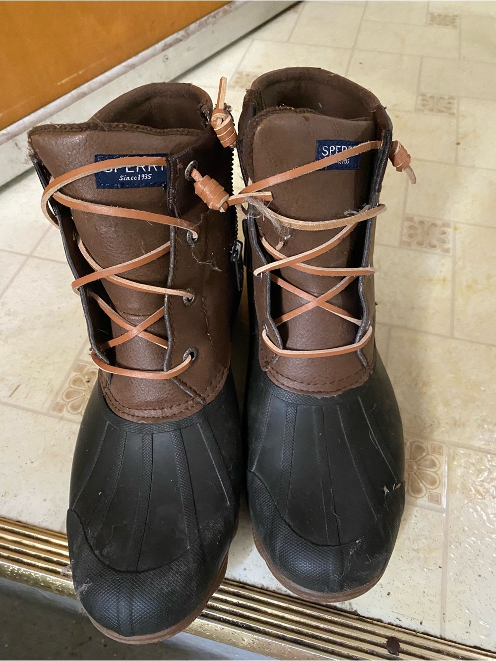 Sperry Brown and Black Waterproof Lace-Up Duck Boots